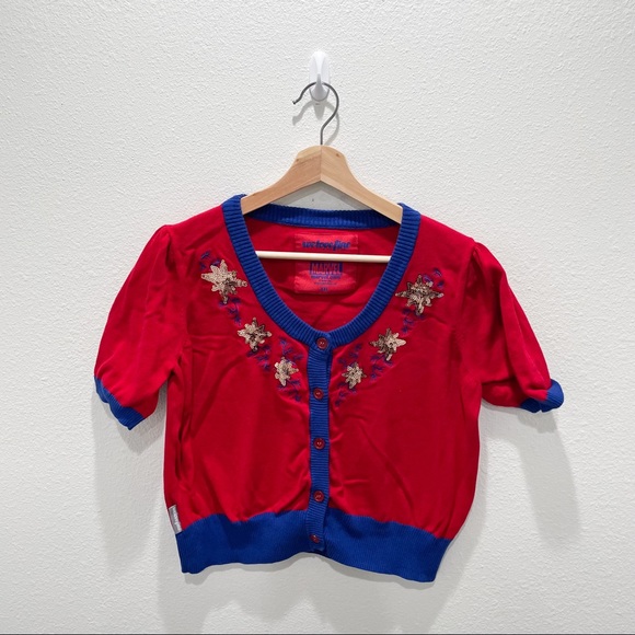 Welovefine Sweaters - Weloveline Marvel Red & Blue Embellished Cardigan